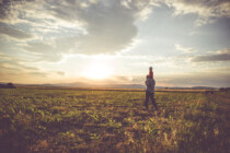 Man And Boy On Shoulders Walking In Field